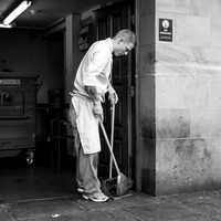 Sweeping up.